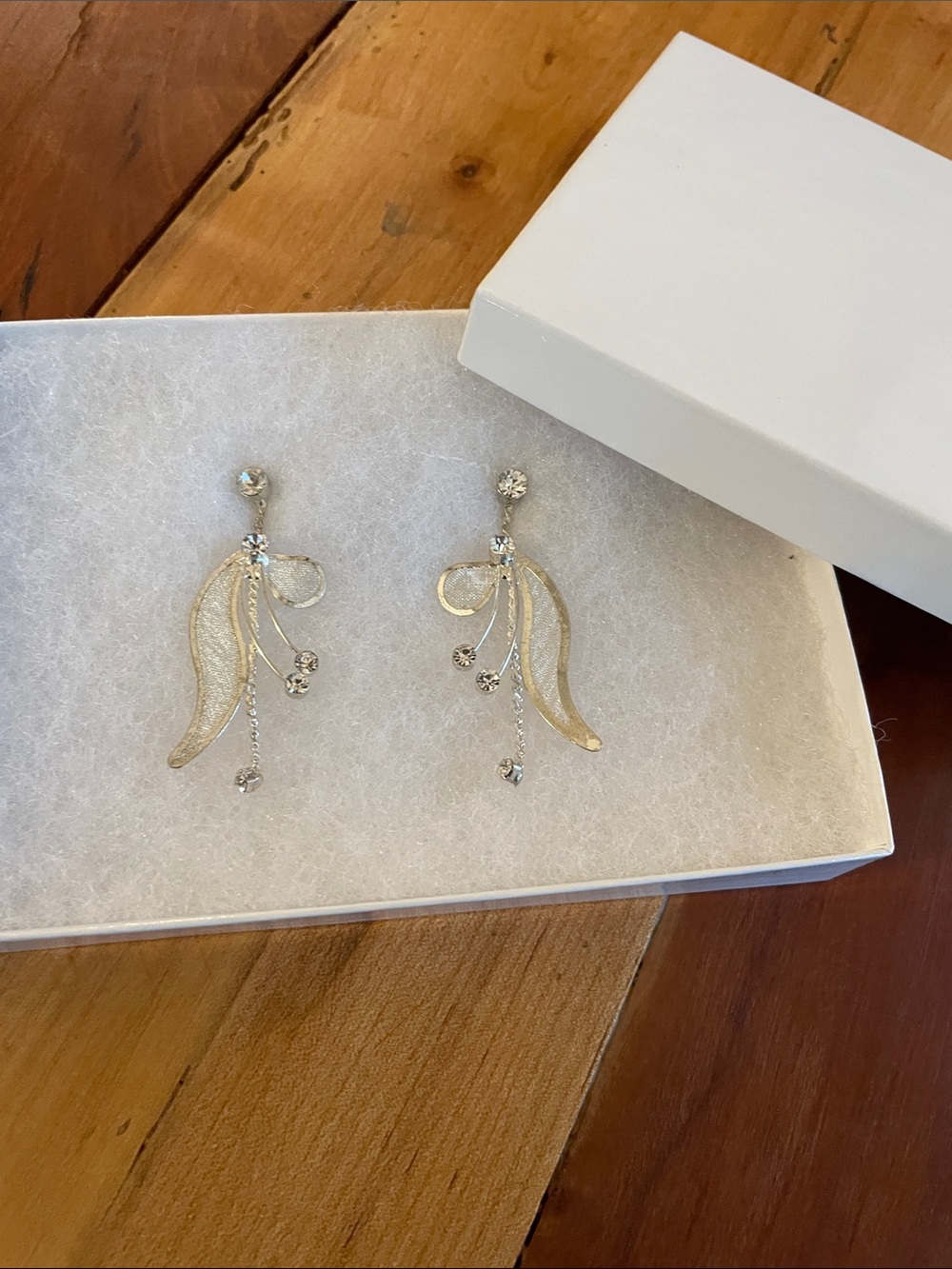 Delicate Gold Leaf Dangle Earrings with Crystal Accents